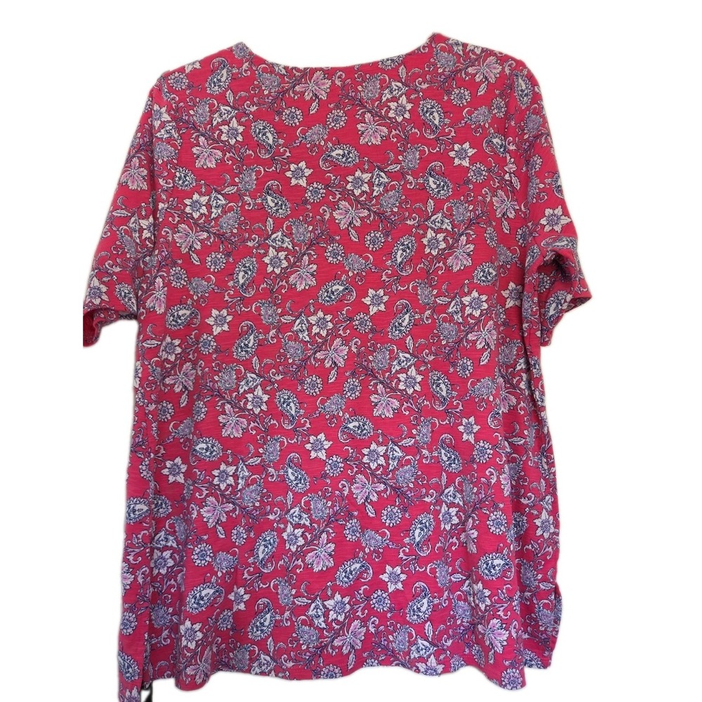 J. Jill Pima Slub Elbow Sleeve Floral Paisley Pink V Neck Tee Large - Picture 5 of 6